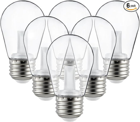 Sunlite 40989-SU LED S14 String Light Bulb, 1 Watt (10W Equivalent), 50 Lumens, Medium Base (E26), Non-Dimmable, ETL Listed, 2700K Soft White, Clear, 6 Count