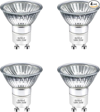 GU10 120V 25W Halogen Bulb MR16 Glass Cover GU10+c Bulb 2700k Warm White Dimmable, 25W Replacement Bulb for Wax Burner Light Bulb, Candle Warmer Bulbs, Scentsy Warmers (4 Pack)