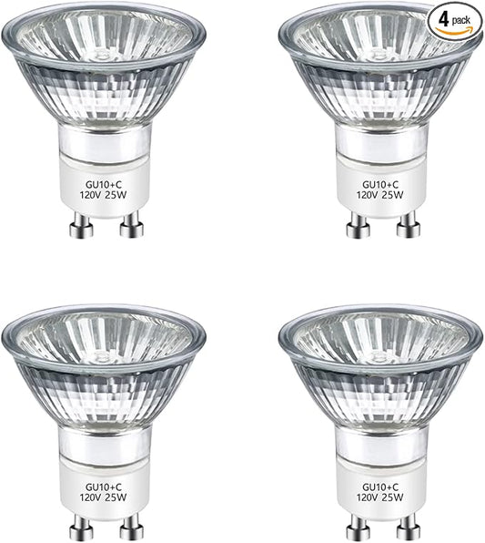 GU10 120V 25W Halogen Bulb MR16 Glass Cover GU10+c Bulb 2700k Warm White Dimmable, 25W Replacement Bulb for Wax Burner Light Bulb, Candle Warmer Bulbs, Scentsy Warmers (4 Pack)