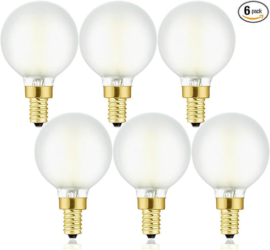Leools Dimmable g16.5 led Frosted Bulb e12 g16 1/2 led Candelabra Bulb 60w led Edison Bulb 3000K Soft White 600lm ac120v 6w g50 led Globe Bulb for Chandelier,Vanity and Ceiling Fan Light Bulbs 6Pack