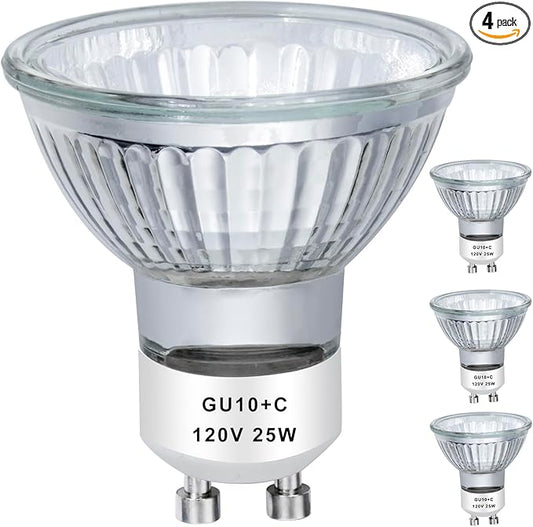 Halogen 25W 120V NP5 Candle Warmer Bulb, GU10 Halogen 120V 25W MR16 Glass Cover Bulb, Replacement for Wax Burner, Tart Burner, Fragrance Melt, MR16 JDR Dimmable, 2700K Warm White (Pack of 4)