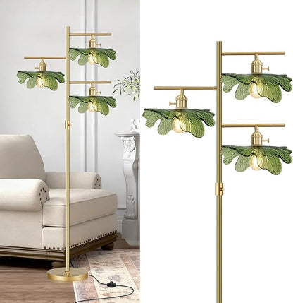 Green Glass Floor Lamp Dimmable Floor Lamp for Living Room 65“ Modern Standing Lamps Industrial Floor Lamps Gold Tall Lamps for Bedroom Study Room Office Cafe