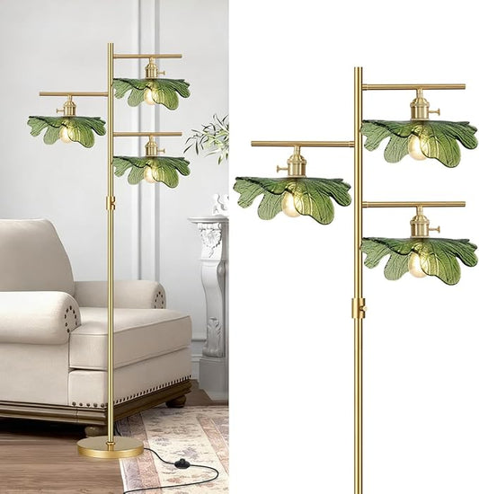 Green Glass Floor Lamp Dimmable Floor Lamp for Living Room 65“ Modern Standing Lamps Industrial Floor Lamps Gold Tall Lamps for Bedroom Study Room Office Cafe
