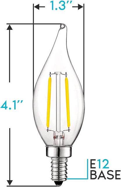 LUXRITE 4W Vintage Candelabra LED Bulbs Dimmable, 400 Lumens, 4000K Cool White, Chandelier Light Bulbs 40W Equivalent, Flame Clear Glass, Filament Candle Bulb, UL Listed, E12 Base (16 Pack)