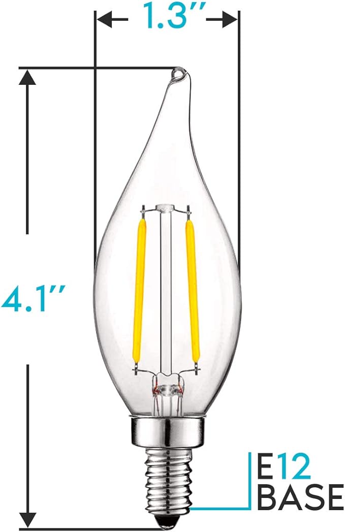 LUXRITE 4W Vintage Candelabra LED Bulbs Dimmable, 400 Lumens, 4000K Cool White, Chandelier Light Bulbs 40W Equivalent, Flame Clear Glass, Filament Candle Bulb, UL Listed, E12 Base (12 Pack)