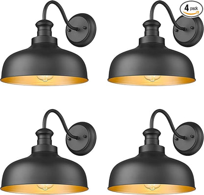 Outdoor Barn Lights, 11.5 Inch Dome Outside Wall Sconce, Weather Resistant Farmhouse Exterior Wall Mount Light, Anti-rust Exterior Lighting Fixturefor Porch, Garage, Patio, Entryway (Black, 4 Pack)
