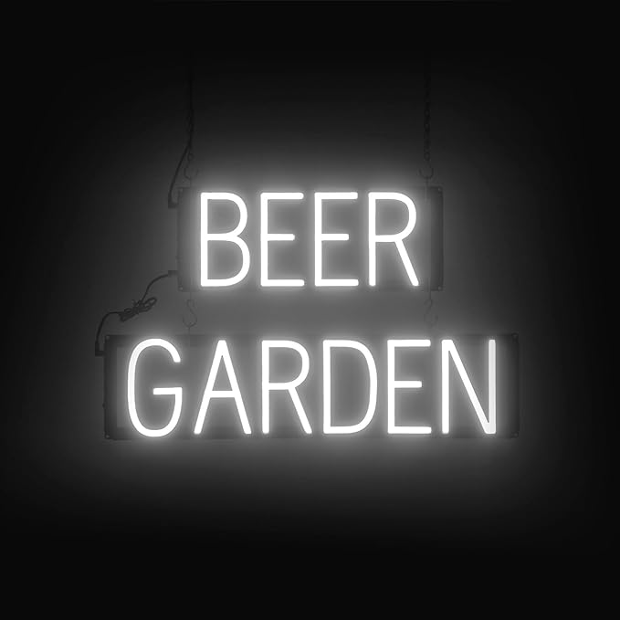SpellBrite BEER GARDEN Sign | Location-Related Sign with Neon Look, White LED Light Source | 24.6" x 15.0"