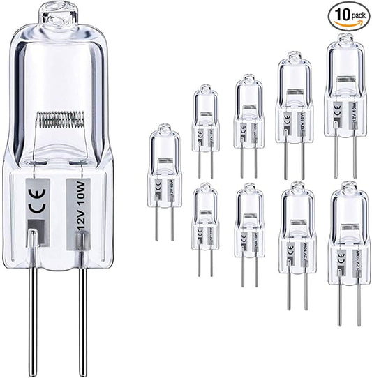 G4 Halogen Bulb, 10 Pack 12V 10W Bi-pin Base, High Output 150LM 3000Hrs Long Lifetime, Dimmable, CRI100 & 2800K Warm White, for Cabinet Light Bulbs