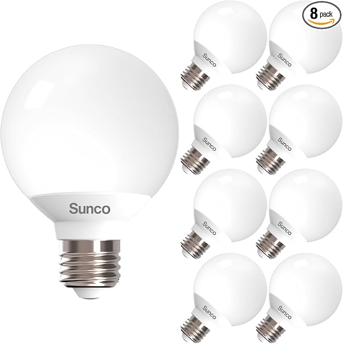 Sunco 8 Pack G25 LED Light Bulbs, Vanity Globe Bathroom Light Bulb, 450 LM, 3000K Warm White, 6W (40W Equivalent), Dimmable Mirror Vanity Decorative Bulb, E26 Base UL.