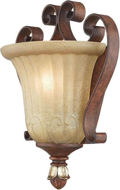 Livex Lighting 8560-63 Villa Verona 1 Light Verona Bronze Finish ADA Wall Sconce with Aged Gold Leaf Accents and Rustic Art Glass