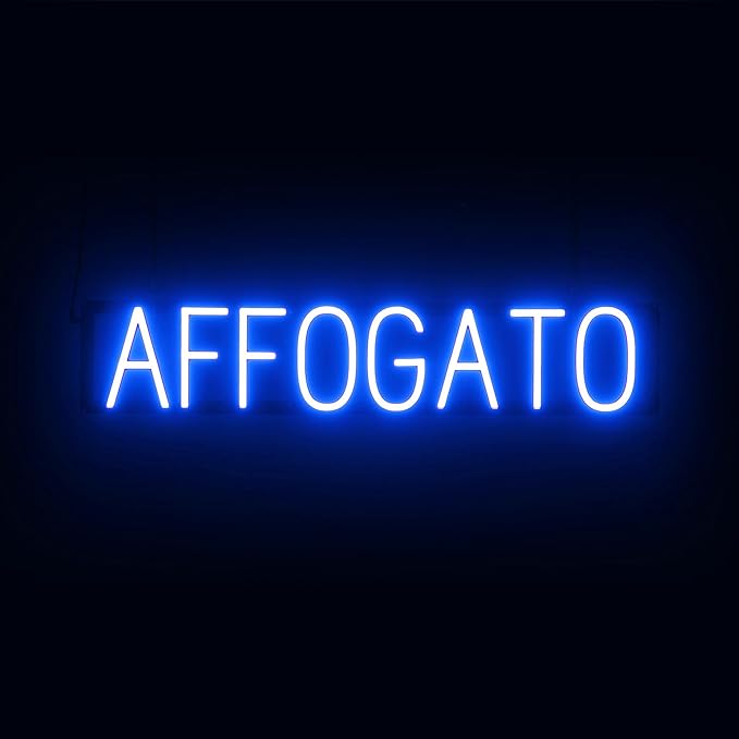 SpellBrite AFFOGATO Sign | Treat-Related Sign with Neon Look, Blue LED Light Source | 32.1" x 6.3"