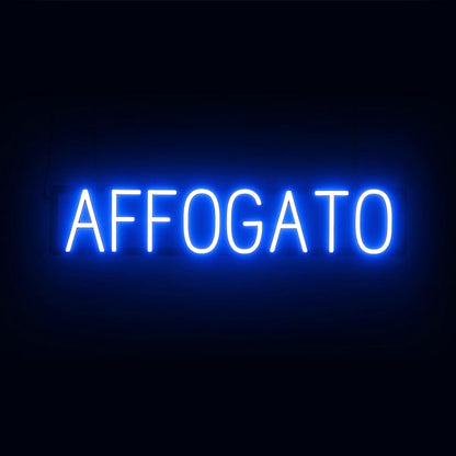 SpellBrite AFFOGATO Sign | Treat-Related Sign with Neon Look, Blue LED Light Source | 32.1" x 6.3"