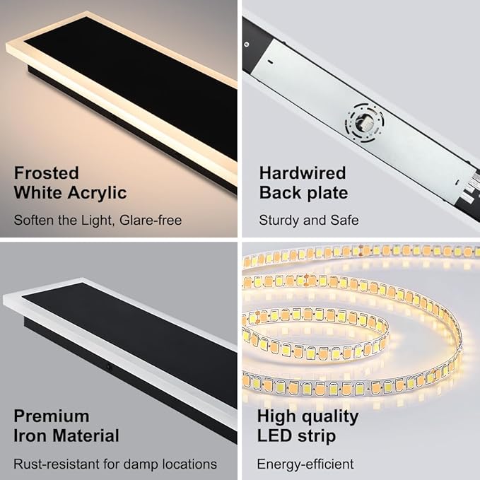 36IN Modern Outdoor Wall Light LED Long Exterior Light Fixture IP65 Waterproof Wall Lamps, Dimmable 30W 2700LM Black Wall Sconce, 3000/4000/5000KSelectable, ETL Listed