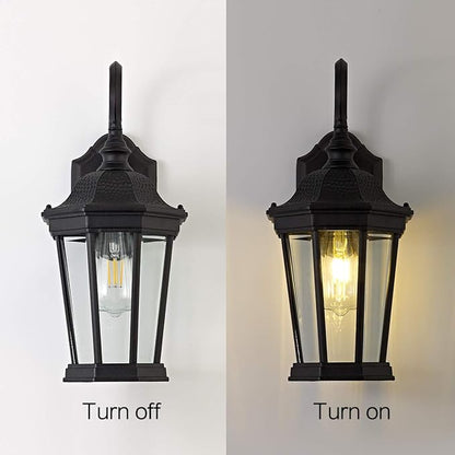 Exterior Light Fixtures, Large Outdoor Wall Light/Lantern, Outdoor Porch Light Fixtures Wall Mount in Matte Black Finish with Clear Glass, Aluminum Alloy, 60W