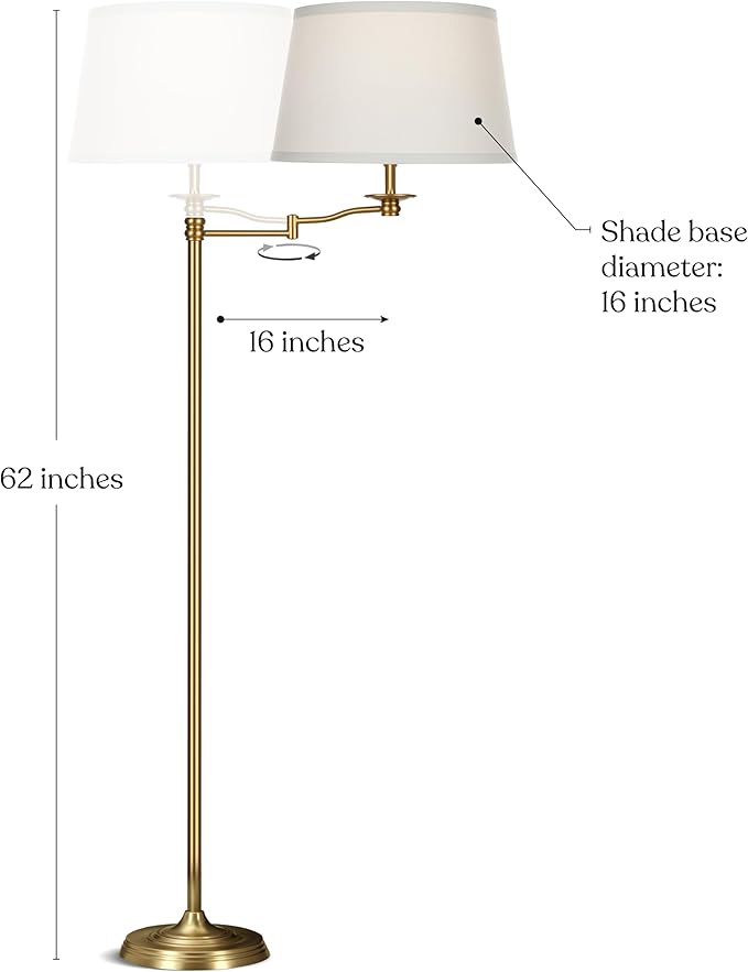 Brightech Caden LED Floor Lamp - Tall Standing Lamp with Swing Arm for Living Rooms & Offices - Antique Brass
