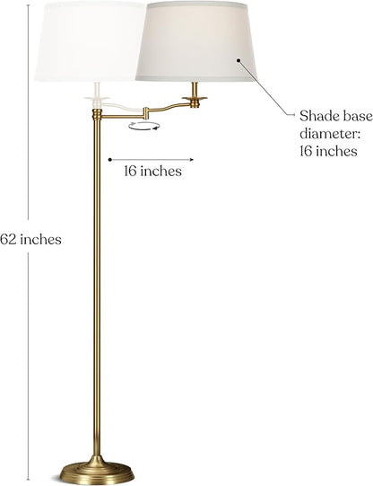 Brightech Caden LED Floor Lamp - Tall Standing Lamp with Swing Arm for Living Rooms & Offices - Antique Brass