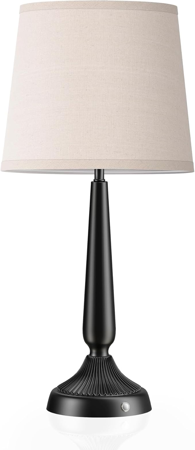 PARTPHONER Cordless Table Lamp, 5000mAh Battery Rechargeable Touch Lamp, 3-Level Brightness Bedside Lamps, Modern Black Iron Design, Desk Lamp for Patio Camping, Dining, Home
