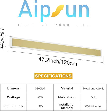 Aipsun Outdoor Lights 2 Pack,Modern Outdoor Wall Light Fixture Long Strip LED Wall Sconce IP65 Anti Rust Warm Light 3000K Gold Exterior Wall Mount Lights for Entrance, Hallway, Garage, Porch