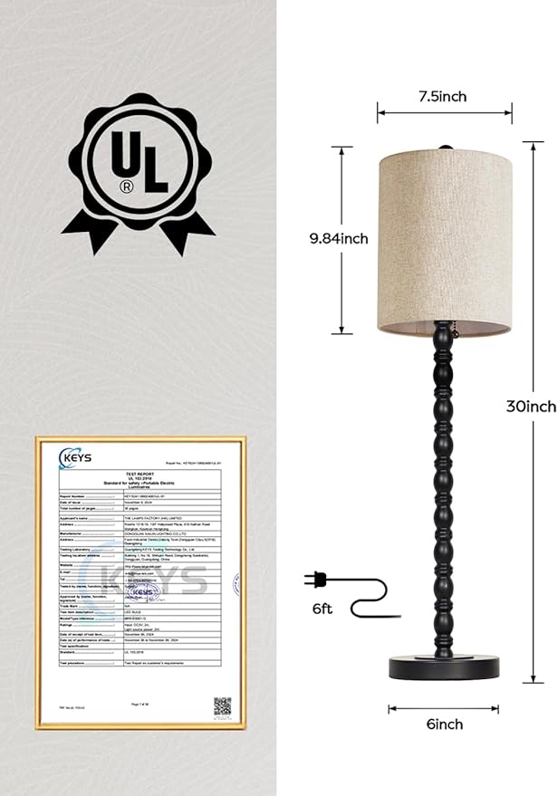 Buffet Lamps, Table Lamps Set of 2-30" H Tall with Sturdy Metal Bases & Textured Linen Shades - UL Certified, Ideal for Creating a Cozy Vibe in Living Rooms, Dining Rooms & Entryways (Matte Black)