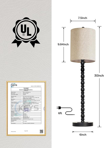 Buffet Lamps, Table Lamps Set of 2-30" H Tall with Sturdy Metal Bases & Textured Linen Shades - UL Certified, Ideal for Creating a Cozy Vibe in Living Rooms, Dining Rooms & Entryways (Matte Black)