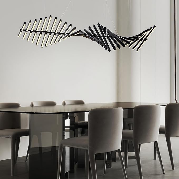 JAYMP Designer Chandelier Modern Dimmable LED Pendant Light, Adjustable Strip Light Bar, Kitchen Island Dining Room Hanging Lamp (Black, 30 Lights)