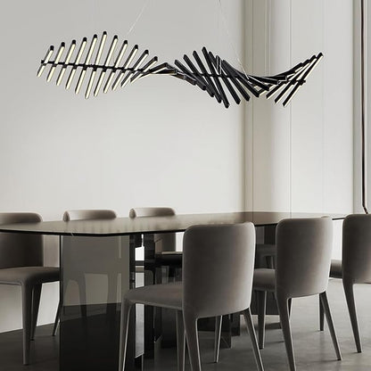 JAYMP Designer Chandelier Modern Dimmable LED Pendant Light, Adjustable Strip Light Bar, Kitchen Island Dining Room Hanging Lamp (Black, 30 Lights)