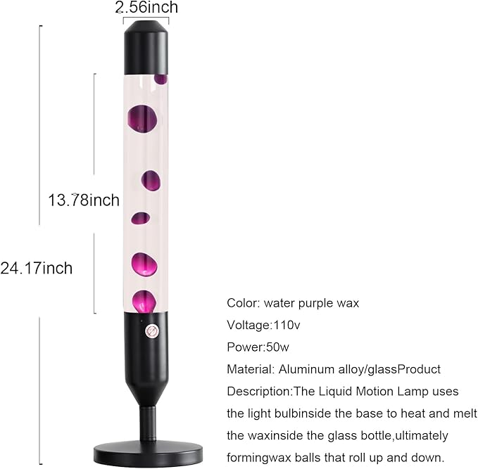24.4-Inch Relaxing Liquid Motion Lamps,Magma Lamps, Home Decor Living Room Office Bedroom Lamp (Purple Wax White Water/Black)