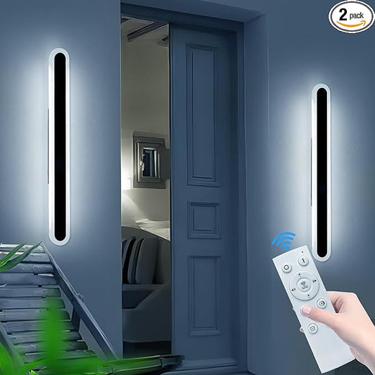 2 Pack Black Modern LED Wall Sconce, 39.3inch Long Oval Outdoor Wall Light, Dimmable 3000K-6000K, IP65 Waterproof, Linear Outside Exterior Lighting for Garage, Patio with Remote Control