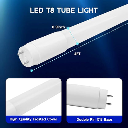 hykolity 20 Pack 4FT LED T8 Hybrid Type A+B Light Tube, 18W, Plug & Play or Ballast Bypass, Single-Ended OR Double-Ended, 4000K, 2400lm, Frosted Cover, T8 T10 T12 for G13, 120-277V, UL Listed
