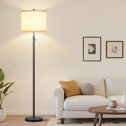 Nintiue 【Upgraded】 Dimmable Floor Lamp for Living Room, 11W LED Bulb Included, Modern Standing Lamp, Tall Pole Light with Linen Shade for Bedroom Reading Office Corner Nursery-Black