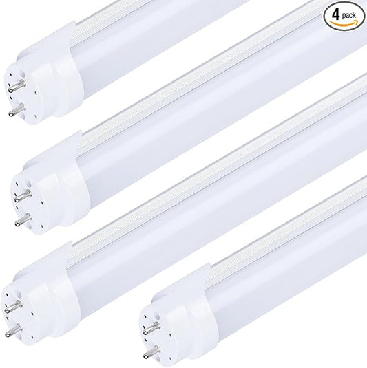 4 Pack, 4FT LED T8 Type A+B Tube Lights, 30W(80W Equivalent), 4000LM, 6000K, Frosted Cover, Single or Double End Powered, Ballast Bypass, 4 Foot T10 T12 Fluorescent Bulbs Replacement