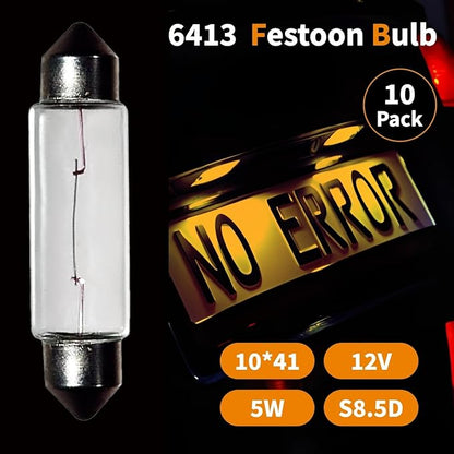 10 Pack 6413 Festoon Bulb 12V 5W Xenon Bulb Sv8.5-8 T3.25 10X41mm