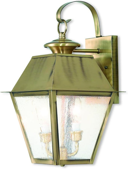 Livex Lighting 2165-01 Transitional Two Light Outdoor Wall Lantern from Mansfield Collection Finish, Antique Brass