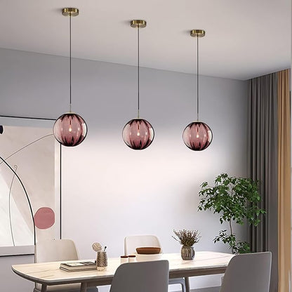 KCO Lighting Modern Large Globe Pendant Light - Vintage Gold Single Pendant - Round Glass - Industrial Kitchen Island & Dining Room Light Fixture (Burgundy-9.8')