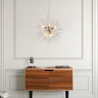 Small Modern Chandelier, 8 Lights Gold Dandelion Chandelier, Firework Crystal Chandeliers for Dining Room, Sputnik Pendant Light Fixture for Kitchen Island, Bedroom