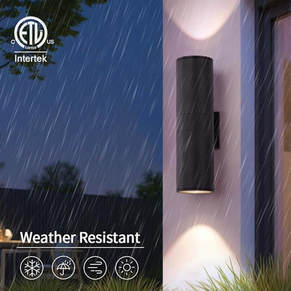 Cerdeco 15" Black Modern Outdoor Wall Light 2 Pack,Cylinder Up Down Aluminum Exterior Wall Sconce for House Porch Garage Patio Doorway Entryway,ETL Listed