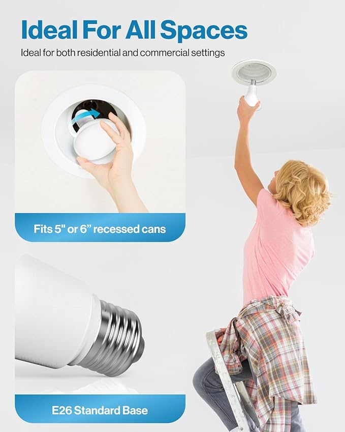 Sunco 24 Pack BR30 LED Bulbs, Indoor Flood Lights CRI93 11W Equivalent 65W 5000K Daylight 850 Lumens, E26 Base, 25000 Lifetime Hours Interior Home Residential Dimmable Recessed Can Light Bulbs - UL