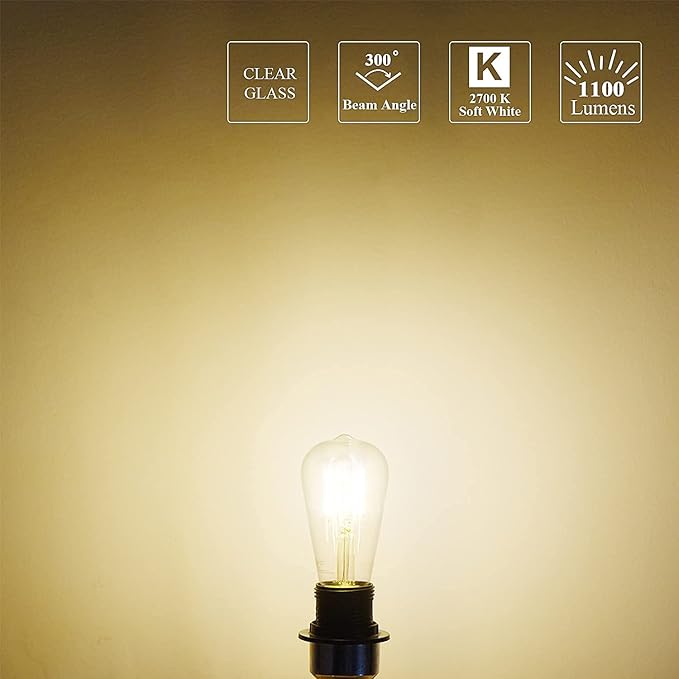 MASTERY MART 100 Watt LED Bulb, Edison Bulbs, Dimmable Light Bulbs E26, 2700K Soft White Bright 9W 1100 Lumens, ST21/ST64 Vintage Lightbulb, UL Listed, Clear Glass, Decorative Light Bulb (10 Pack)