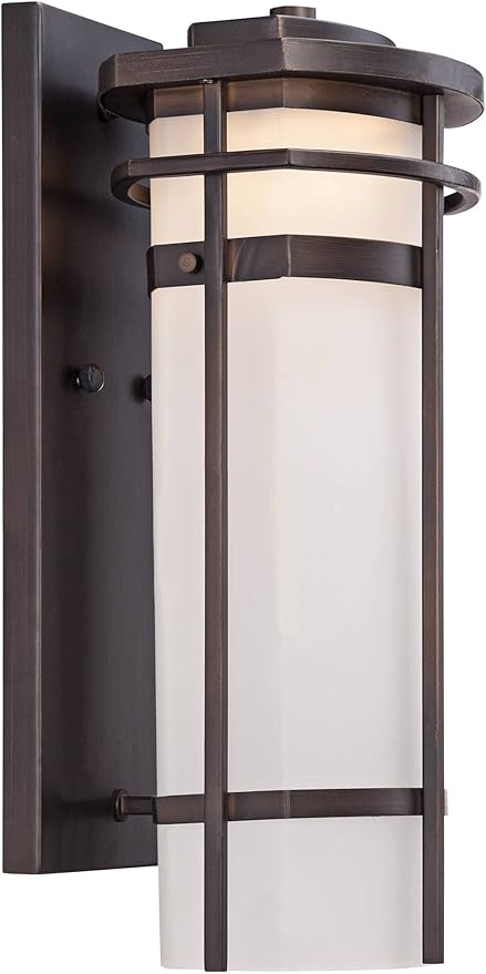 Possini Euro Design Theola Modern Outdoor Wall Light Fixture Bronze LED 16 1/4" Etched Glass Shade for Exterior Barn Deck House Porch Yard Patio Outside Garage Front Door Garden Home Roof Lawn