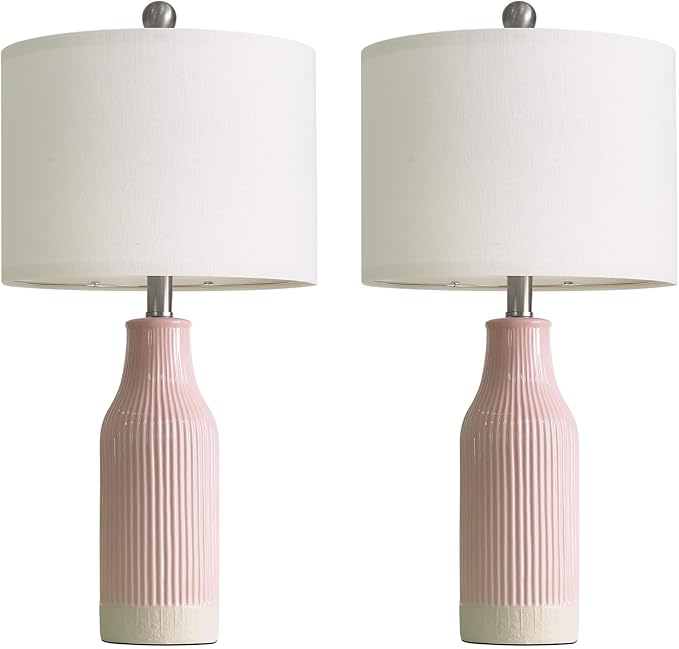 23.75inch Pink Modern Ceramic Bedside Lamp Set of 2 for Bedroom Decor Farmhouse Table Lamp for Living Room Office Dorm