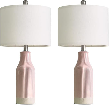 23.75inch Pink Modern Ceramic Bedside Lamp Set of 2 for Bedroom Decor Farmhouse Table Lamp for Living Room Office Dorm