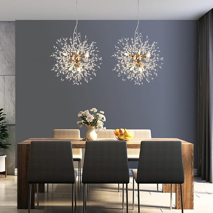 Small Modern Chandelier, 8 Lights Gold Dandelion Chandelier, Firework Crystal Chandeliers for Dining Room, Sputnik Pendant Light Fixture for Kitchen Island, Bedroom