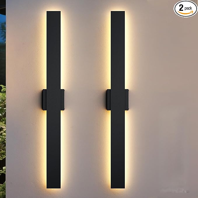2 Pack 70.8 inch Modern LED Outdoor Wall Light, 3000K 4000K 5000K 10%-100% Dimmable Lights for Outside, IP65 Waterproof Exterior Long Wall Lights for House, Porch, Garage, Patio, Yard, Entrance Black