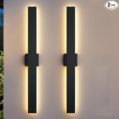 2 Pack 70.8 inch Modern LED Outdoor Wall Light, 3000K 4000K 5000K 10%-100% Dimmable Lights for Outside, IP65 Waterproof Exterior Long Wall Lights for House, Porch, Garage, Patio, Yard, Entrance Black