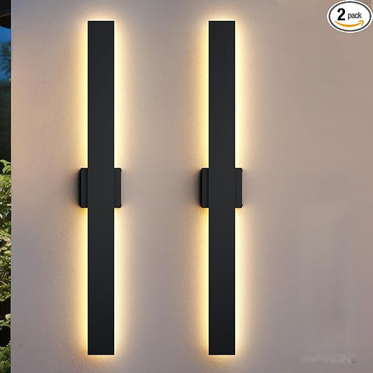 2 Pack 70.8 inch Modern LED Outdoor Wall Light, 3000K 4000K 5000K 10%-100% Dimmable Lights for Outside, IP65 Waterproof Exterior Long Wall Lights for House, Porch, Garage, Patio, Yard, Entrance Black