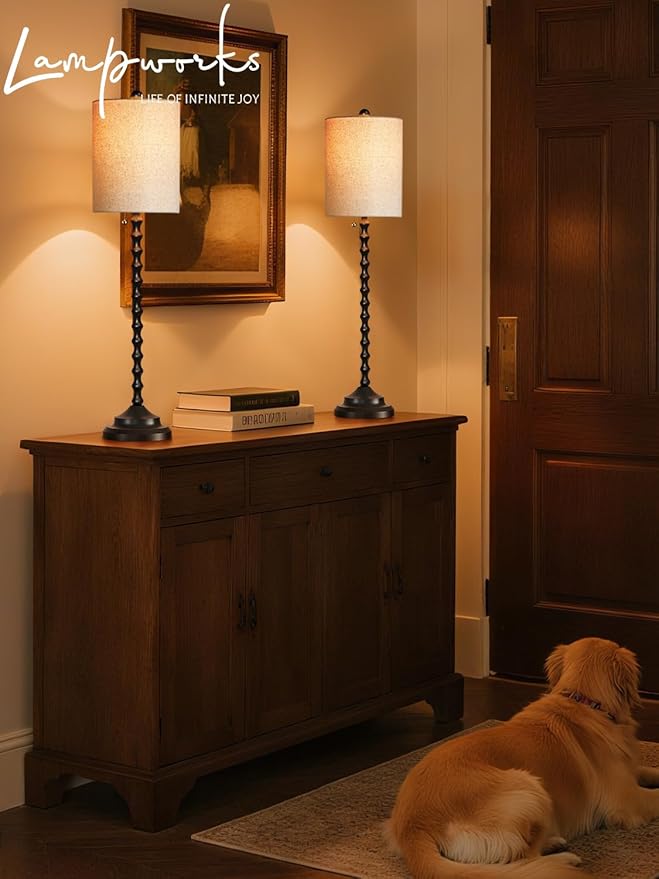 Buffet Lamps, Table Lamps Set of 2-30" H Tall with Sturdy Metal Bases & Textured Linen Shades - UL Certified, Ideal for Creating a Cozy Vibe in Living Rooms, Dining Rooms & Entryways (Black)