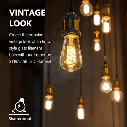 ST19/ST58 LED Edison Bulbs, Warm White 2700K Vintage Light Bulbs, E26 6W Led Bulb Dimmable 600LM, Antique Decorative Filament LED Bulb for Bedroom Office Fan Lights Ceiling Fixtures 12 Pack
