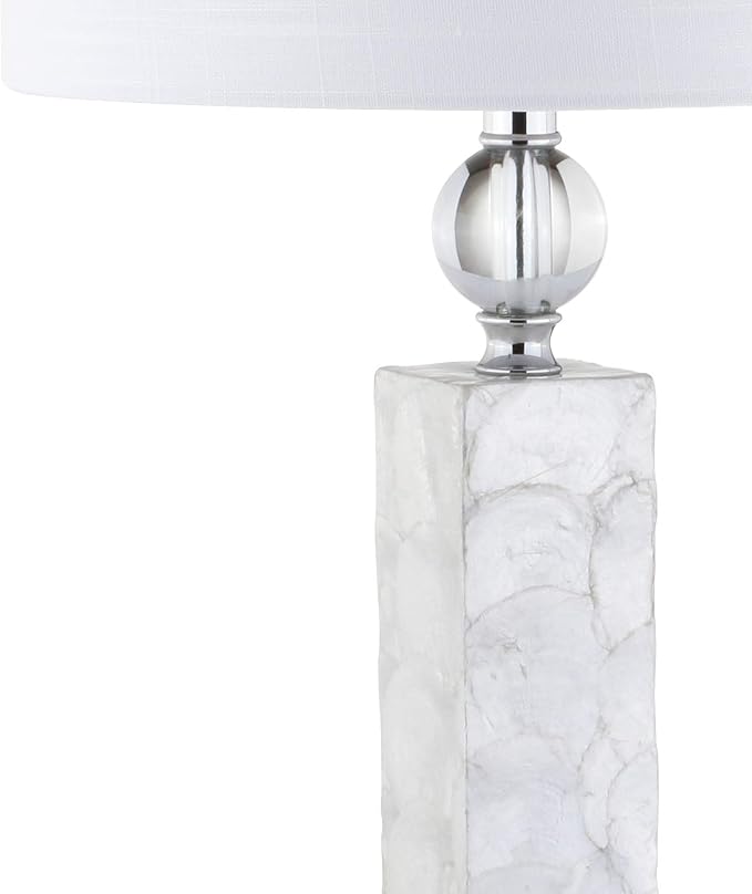 JONATHAN Y JYL4006A-SET2 32" Modern Coastal Seashell Table Lamp Set of 2 for Living Room Bedroom, Contemporary Column Bedside Nightstand Lamps with Crystal Base and White Linen Drum Shade, White
