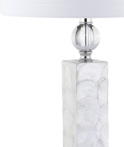 JONATHAN Y JYL4006A-SET2 32" Modern Coastal Seashell Table Lamp Set of 2 for Living Room Bedroom, Contemporary Column Bedside Nightstand Lamps with Crystal Base and White Linen Drum Shade, White