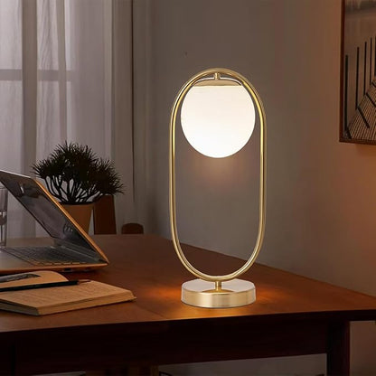 NKU Mid-Century Modern Glass Globe Table Lamp with LED - Luxury Bedside Night Light for Bedroom, Boho Vintage Style for Farmhouse & Office Desk